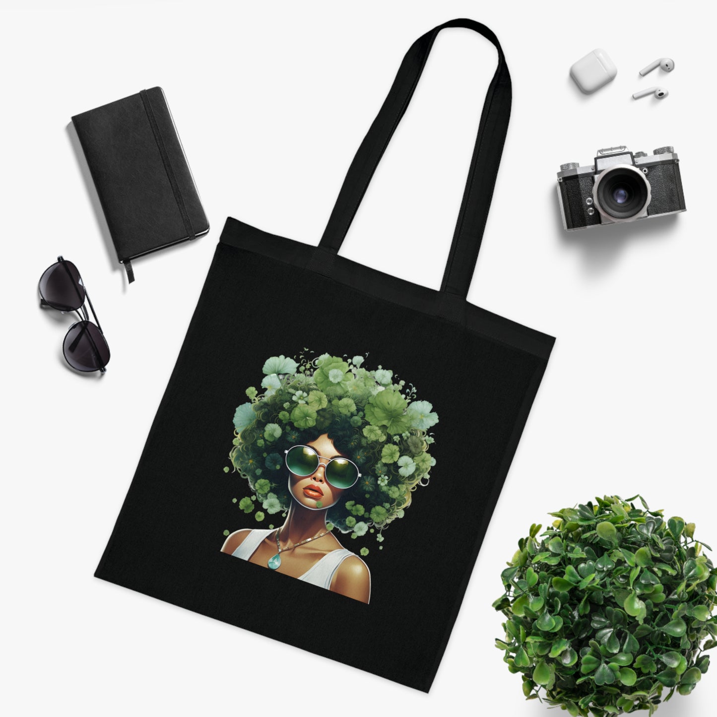 Stylish Eco-Friendly Cotton Tote with Afro Art, Chic Tote Bag, Reusable Shopping Bag, Bohemian Style, Perfect Gift for Nature Lovers