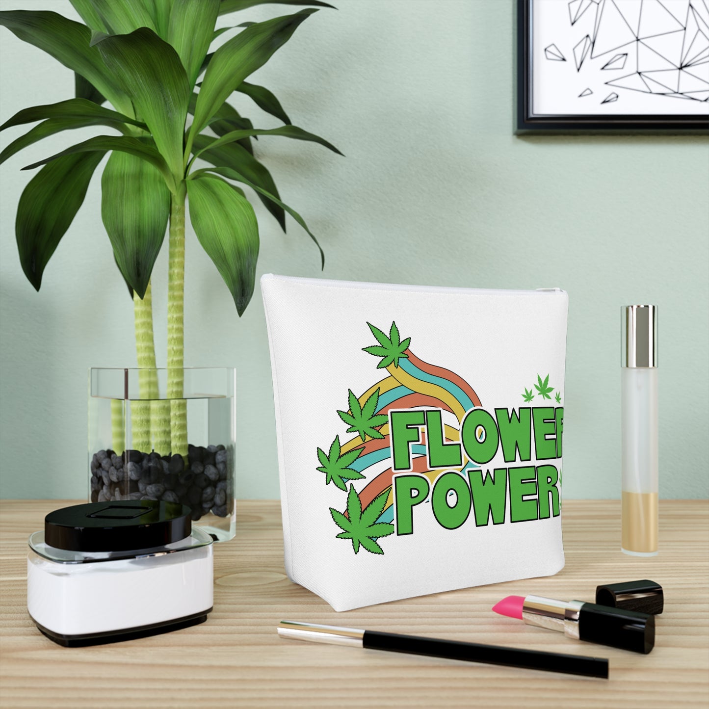 Flower Power Cotton Cosmetic Bag, Eco-Friendly Makeup Pouch, Travel Organizer, Gift for Her, Hippie Vibes