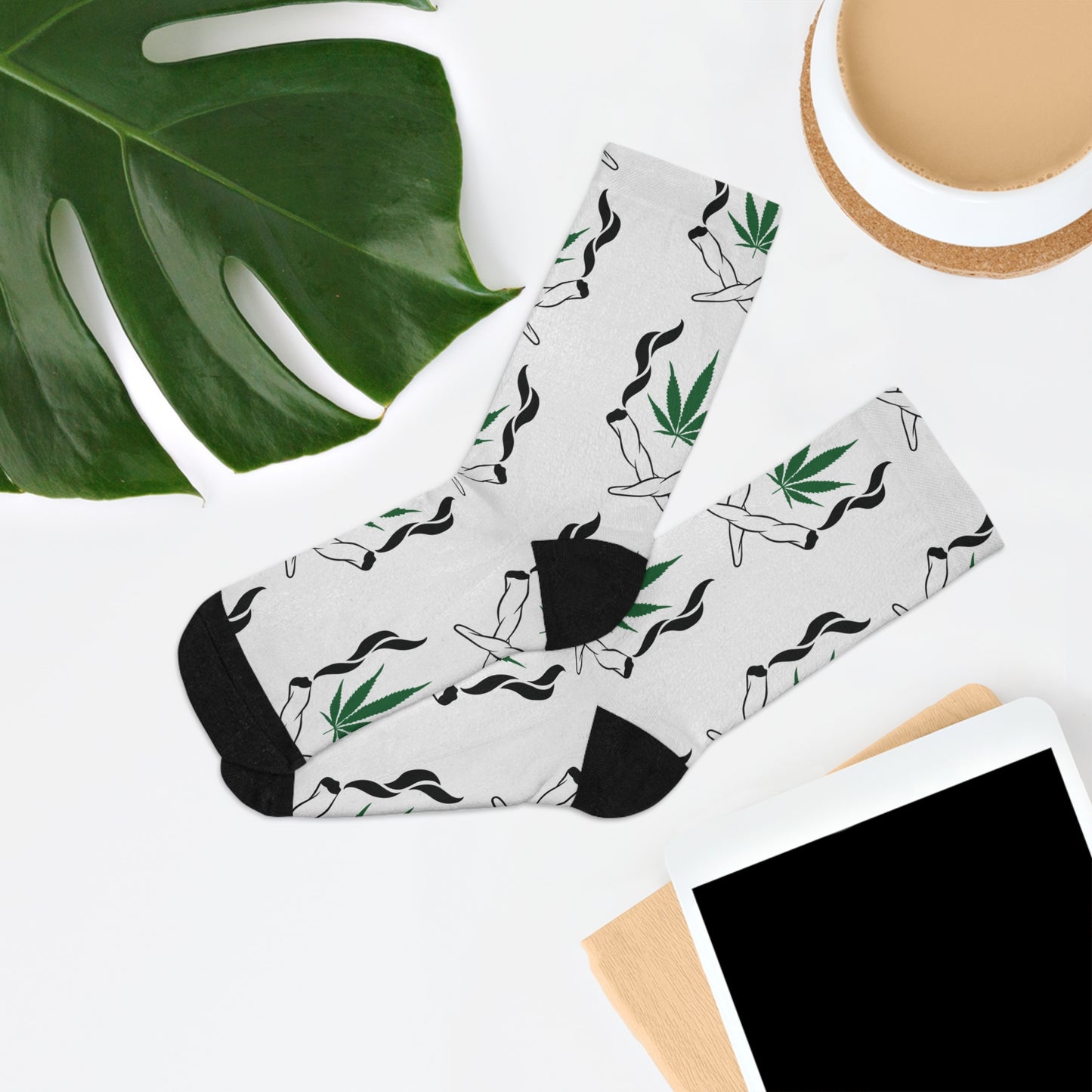 Eco-Friendly Cannabis Socks, Green Leaf Pattern, Trendy Gift for Stoners, Fun Socks for Everyday Wear, Unique Accessories