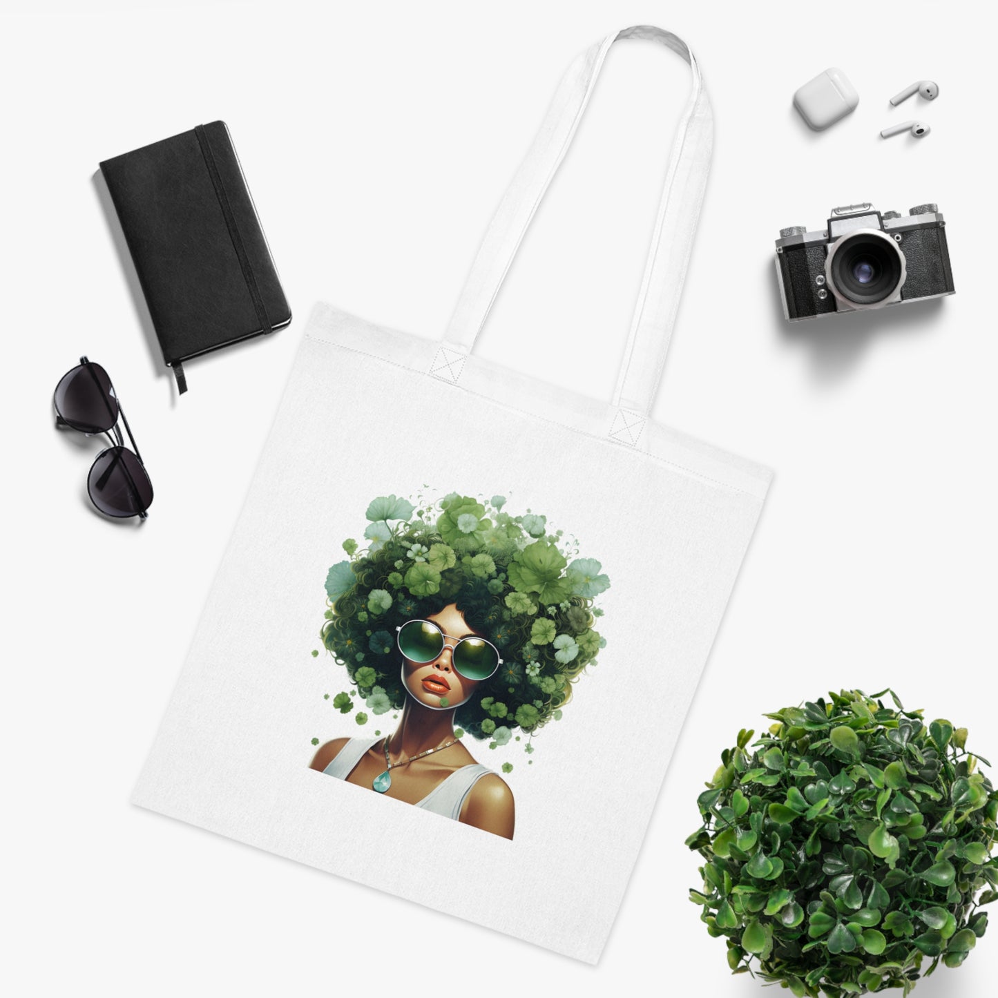 Stylish Eco-Friendly Cotton Tote with Afro Art, Chic Tote Bag, Reusable Shopping Bag, Bohemian Style, Perfect Gift for Nature Lovers