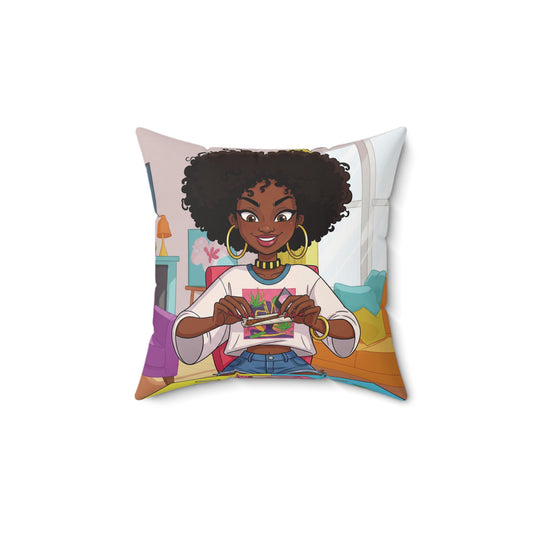Vibrant Decorative Pillow with Joyful Chef Illustration, Cozy Home Decor, Gift for Food Lovers, Kitchen Accessories, Celebration Decor