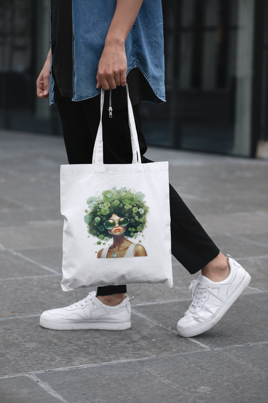 Stylish Eco-Friendly Cotton Tote with Afro Art, Chic Tote Bag, Reusable Shopping Bag, Bohemian Style, Perfect Gift for Nature Lovers